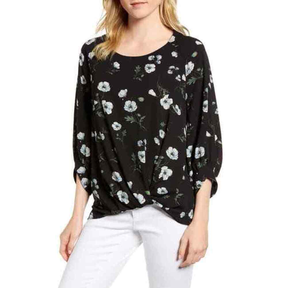 Gibson x Living Women's Maggie Twist Hem Top Black/Blue Floral Size XS